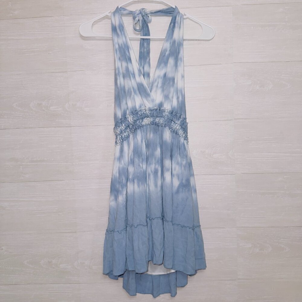 Ocean Drive Blue Tie Dye Halter Tie Neck Mini Dress size small